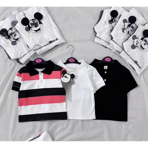 Áo polo bé trai, áo có cổ cộc tay thêu Tô Mỳ cho size 8-27kg