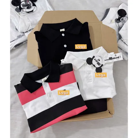 Áo polo bé trai, áo có cổ cộc tay thêu Tô Mỳ cho size 8-27kg