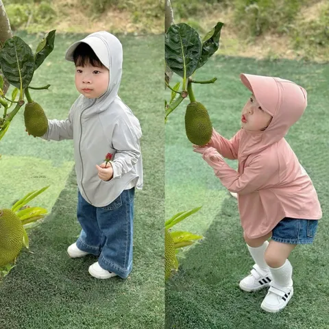 Áo chống nắng cho bé, áo chống nắng thun lạnh dáng ngắn 2 màu cho bé 10-35kg