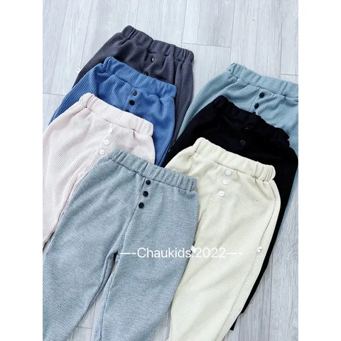 Quần dài thu đông bé trai, quần dài chất tổ ong dáng jogger 3 cúc cho bé trai, bé gái