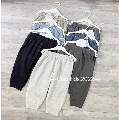 Quần dài thu đông bé trai, quần dài chất tổ ong dáng jogger 3 cúc cho bé trai, bé gái