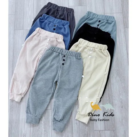 Quần dài thu đông bé trai, quần dài chất tổ ong dáng jogger 3 cúc cho bé trai, bé gái