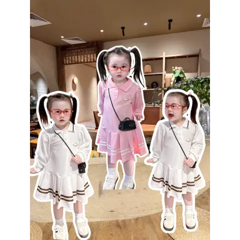 Váy bé gái, váy polo dài tay thêu ngựa cho bé 9-25kg