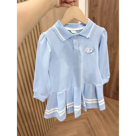 Váy bé gái, váy polo dài tay thêu ngựa cho bé 9-25kg