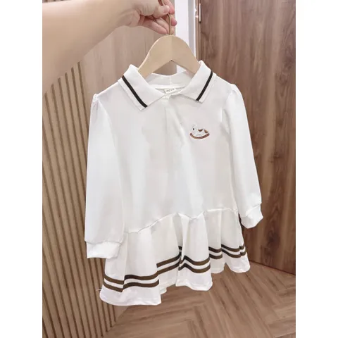 Váy bé gái, váy polo dài tay thêu ngựa cho bé 9-25kg