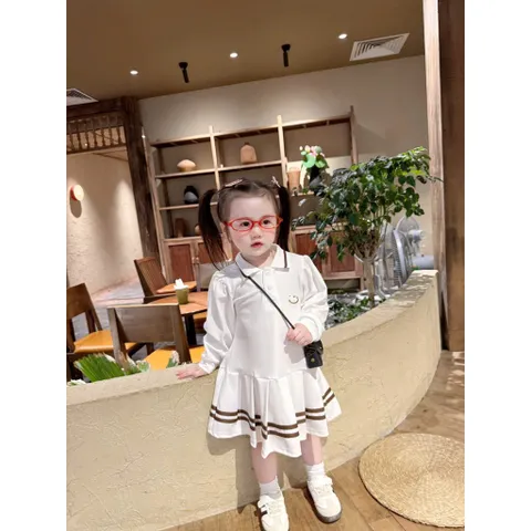 Váy bé gái, váy polo dài tay thêu ngựa cho bé 9-25kg