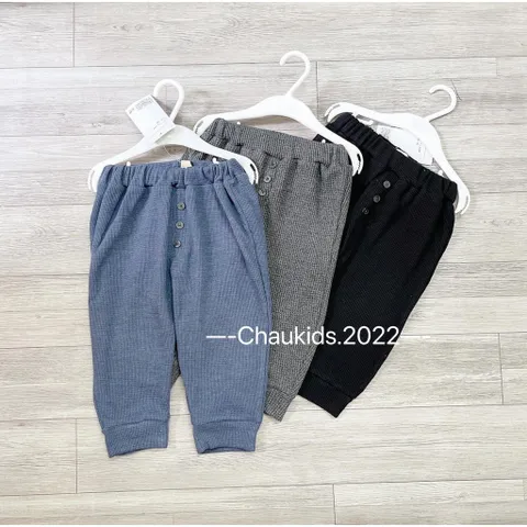 Quần dài thu đông bé trai, quần dài chất tổ ong dáng jogger 3 cúc cho bé trai, bé gái