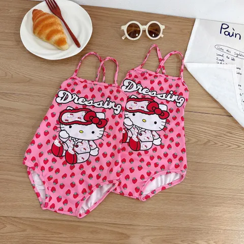 Bikini bé gái, đồ bơi liền thân hoạ tiết dâu tây dễ thương cho bé 10-30kg