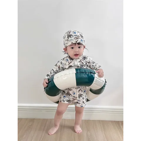 Đồ bơi bé trai, set bộ bơi liền thân dài tay tặng kèm mũ bơi cho bé trai 8-27kg