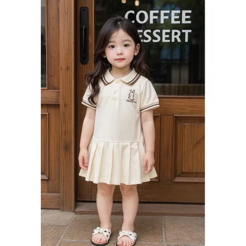 Váy bé gái, váy polo cotton thêu thỏ Graceful cho bé 10-22kg