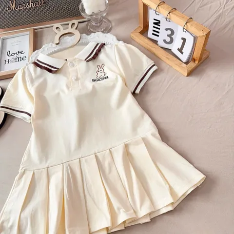 Váy bé gái, váy polo cotton thêu thỏ Graceful cho bé 10-22kg