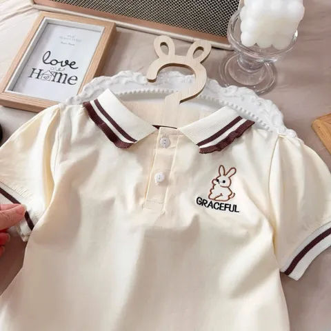 Váy bé gái, váy polo cotton thêu thỏ Graceful cho bé 10-22kg