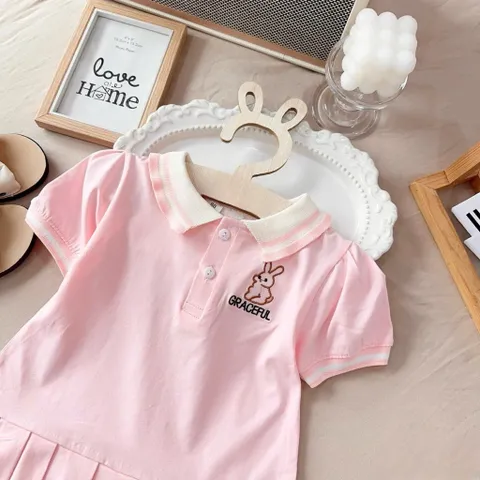 Váy bé gái, váy polo cotton thêu thỏ Graceful cho bé 10-22kg
