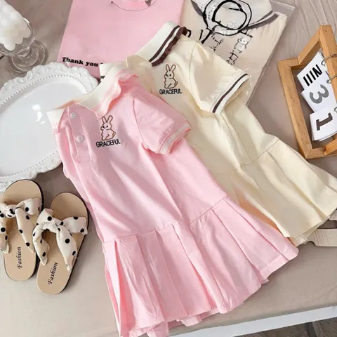 Váy bé gái, váy polo cotton thêu thỏ Graceful cho bé 10-22kg