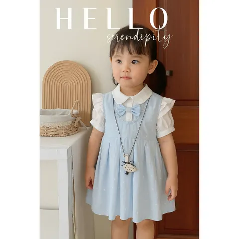 Váy bé gái, set váy yếm kèm áo sơ mi tặng vòng vịt cho bé 10-30kg