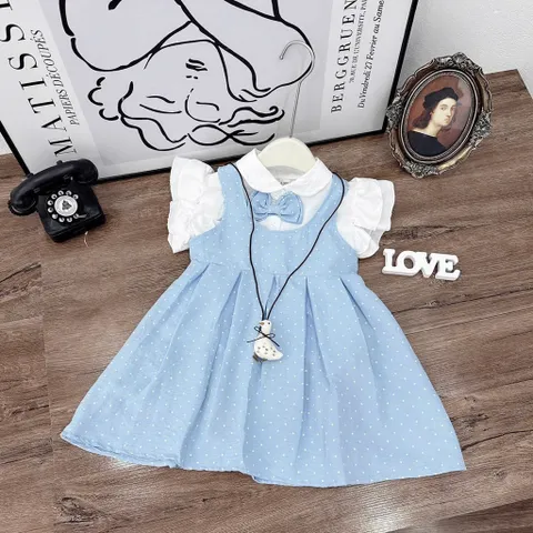 Váy bé gái, set váy yếm kèm áo sơ mi tặng vòng vịt cho bé 10-30kg