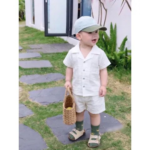 Đồ bộ bé trai mùa hè, set bộ đũi lụa màu trắng mềm mát cho bé trai 10-30kg