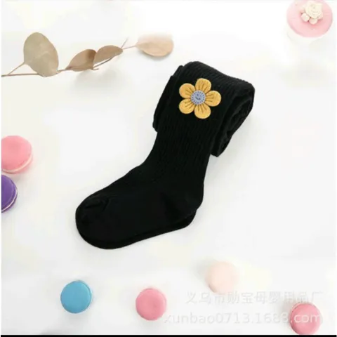 Quần tất cho bé, quần tất len có bàn gắn hoa xinh xắn cho bé gái 0-6y
