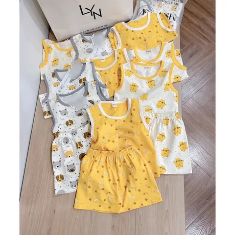 Quần áo trẻ em, set bộ ba lỗ chất cotton mềm mát cho bé trai và bé gái từ 9-26kg