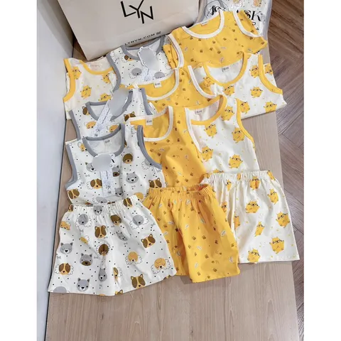 Quần áo trẻ em, set bộ ba lỗ chất cotton mềm mát cho bé trai và bé gái từ 9-26kg