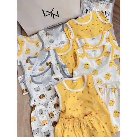 Quần áo trẻ em, set bộ ba lỗ chất cotton mềm mát cho bé trai và bé gái từ 9-26kg