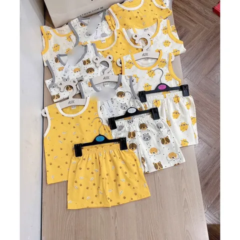 Quần áo trẻ em, set bộ ba lỗ chất cotton mềm mát cho bé trai và bé gái từ 9-26kg