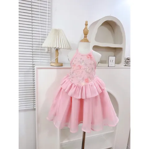Váy bé gái, set áo yếm thân thêu kim sa kèm chân váy cho bé 10-30kg