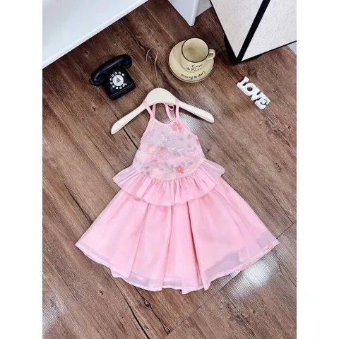 Váy bé gái, set áo yếm thân thêu kim sa kèm chân váy cho bé 10-30kg