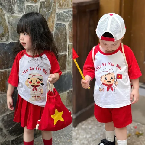 Đồng phục cho bé, set 3ct đồng phục em bé yêu nước cho bé trai và bé gái size 8-25kg