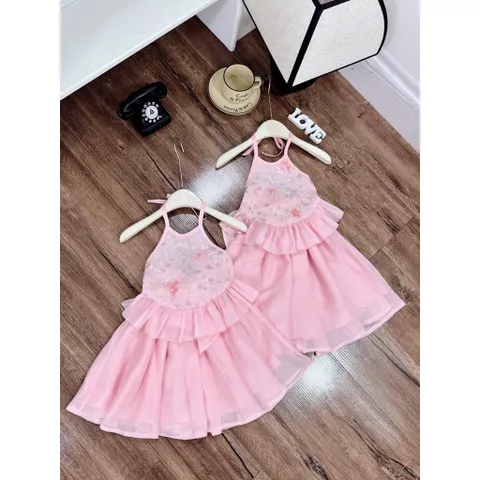 Váy bé gái, set áo yếm thân thêu kim sa kèm chân váy cho bé 10-30kg