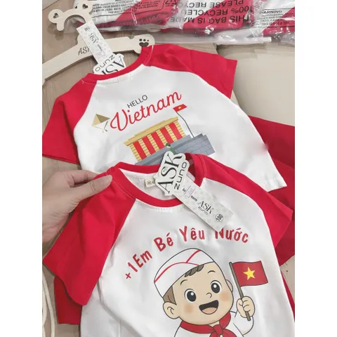 Đồng phục cho bé, set 3ct đồng phục em bé yêu nước cho bé trai và bé gái size 8-25kg