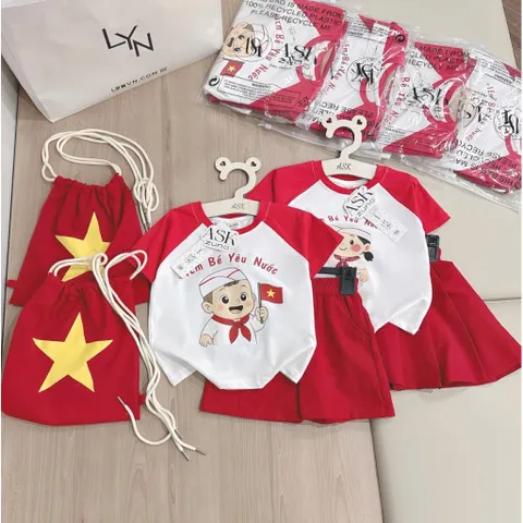 Đồng phục cho bé, set 3ct đồng phục em bé yêu nước cho bé trai và bé gái size 8-25kg