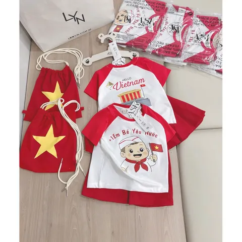 Đồng phục cho bé, set 3ct đồng phục em bé yêu nước cho bé trai và bé gái size 8-25kg