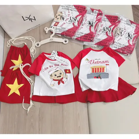 Đồng phục cho bé, set 3ct đồng phục em bé yêu nước cho bé trai và bé gái size 8-25kg