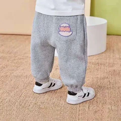 Quần dài cho bé gái, bé trai, quần tăm mềm mại mặc mùa thu thêu đắp hình thú dễ thương