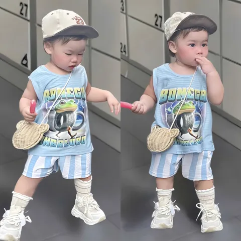 Quần áo bé trai, set bộ sát nách thun thông hơi họa tiết BONICA AMBALUBU cho bé 9-27kg