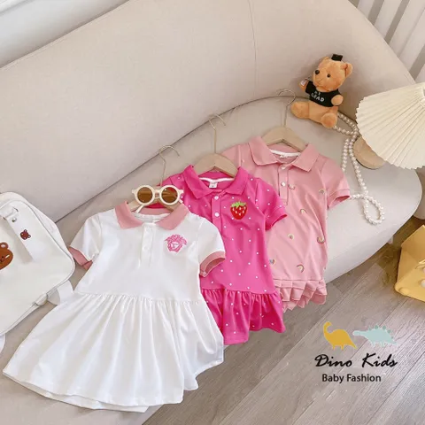 Váy cho bé gái, bộ 3 kiểu váy có cổ chất vải cá sấu thêu họa tiết dễ thương cho bé đi học