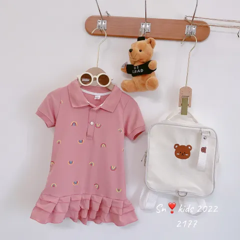 Váy cho bé gái, bộ 3 kiểu váy có cổ chất vải cá sấu thêu họa tiết dễ thương cho bé đi học