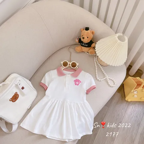 Váy cho bé gái, bộ 3 kiểu váy có cổ chất vải cá sấu thêu họa tiết dễ thương cho bé đi học