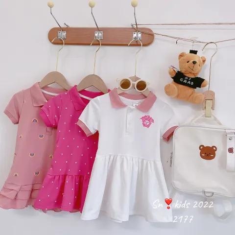 Váy cho bé gái, bộ 3 kiểu váy có cổ chất vải cá sấu thêu họa tiết dễ thương cho bé đi học