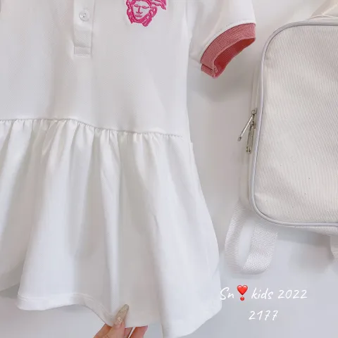 Váy cho bé gái, bộ 3 kiểu váy có cổ chất vải cá sấu thêu họa tiết dễ thương cho bé đi học