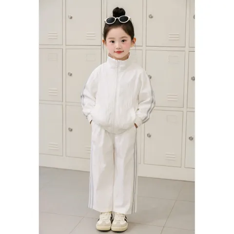 Set bộ gió cổ trụ 2 lớp cho bé – Áo khóa kéo + quần suông thời trang, chất gió nhăn mềm mại, size 10–40kg