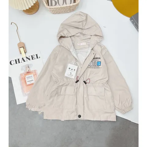 Áo khoác cho bé gái, bé trai, áo khoác gió size đại vải chính phẩm 2 lớp có dây rút eo dáng parka cho bé 26-38kg