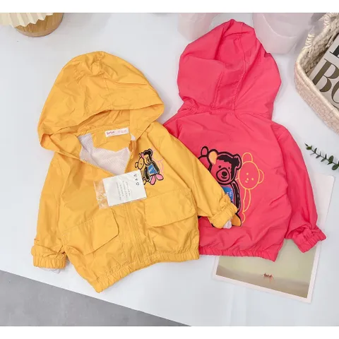 Áo khoác bé gái, bé trai, áo khoác gió 2 lớp anh em nhà gấu siêu xinh cho bé size 10-25kg