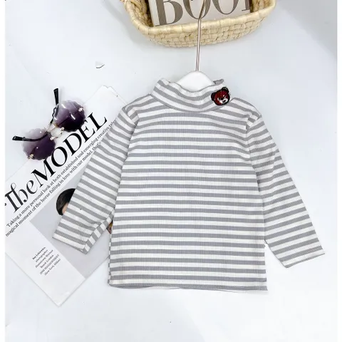 Áo giữ nhiệt cho bé, áo cotton zip kẻ ngang nhiều màu thêu hình dễ thương cho bé trai, bé gái