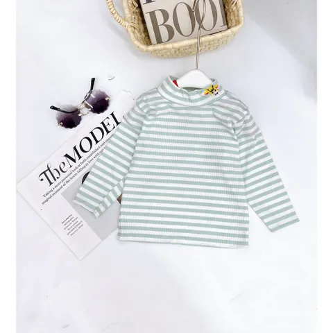 Áo giữ nhiệt cho bé, áo cotton zip kẻ ngang nhiều màu thêu hình dễ thương cho bé trai, bé gái