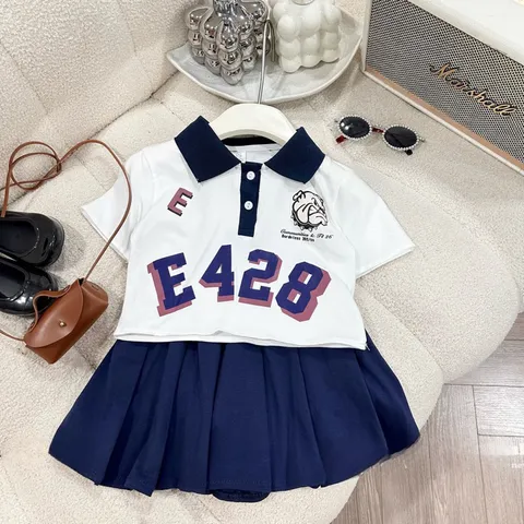XẢ HÀNG Váy bé gái, set áo cotton có cổ E428 phối chân váy xếp ly cho bé 10-30kg