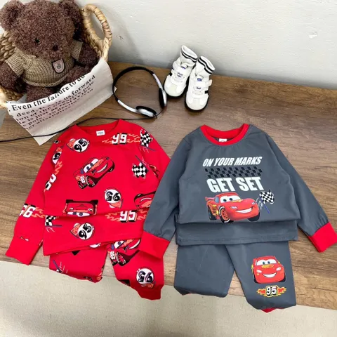 Quần áo dài tay, det bộ thu đông chất cotton dài tay hoạ tiết oto MCQueen cho bé trai 6-27kg