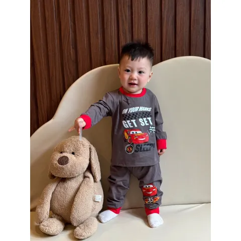 Quần áo dài tay, det bộ thu đông chất cotton dài tay hoạ tiết oto MCQueen cho bé trai 6-27kg