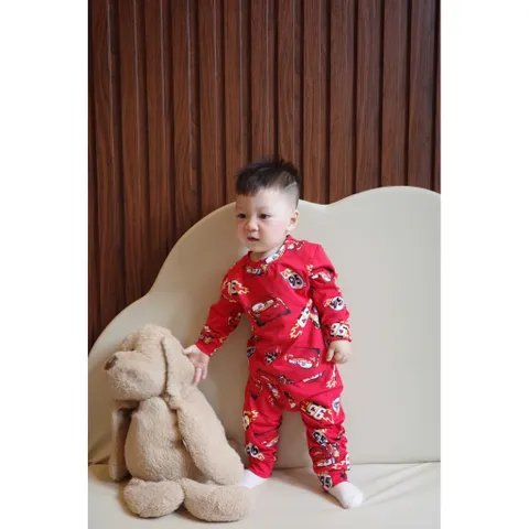 Quần áo dài tay, det bộ thu đông chất cotton dài tay hoạ tiết oto MCQueen cho bé trai 6-27kg